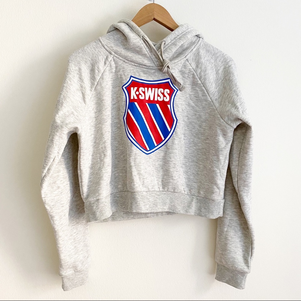 K-Swiss Grind Cropped Logo Hooded Sweatshirt Heather Grey M - Picture 4 of 9